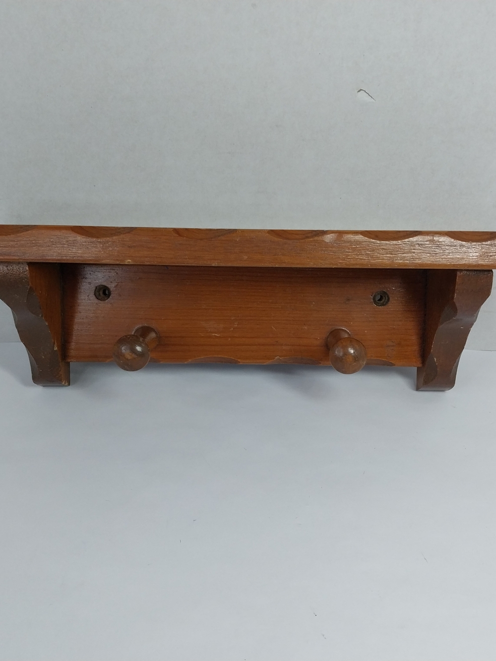 Vintage Rustic Wooden Wall Shelf 2 Pegs handmade Cottage Core Granny Core 12"